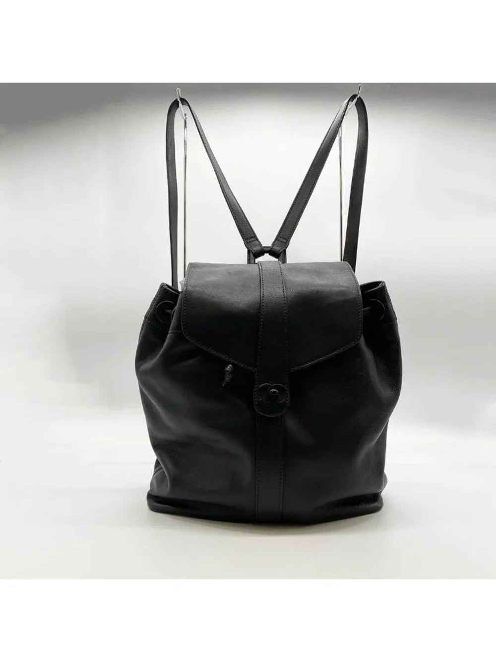 Chanel CC Logo Turnlock Backpack Leather Black Vintage
